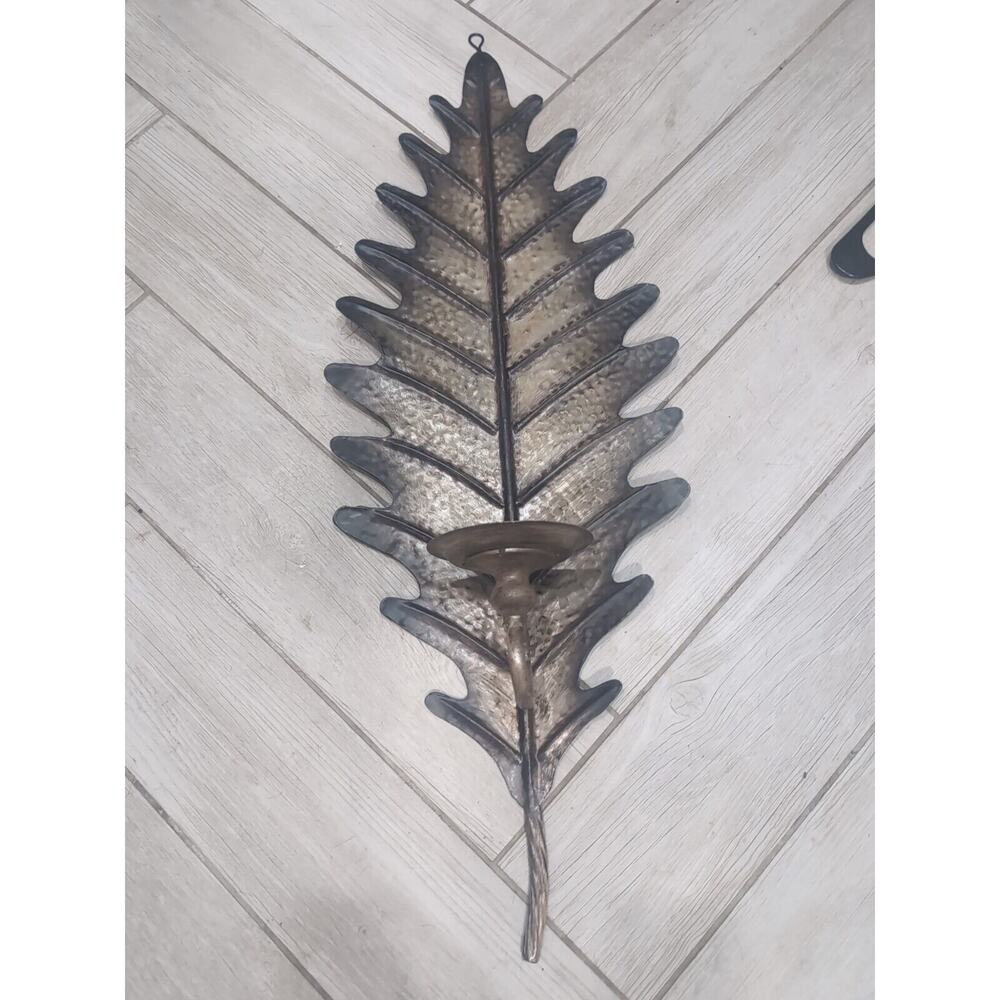 Rustic Metal Leaf Candlestick‎ Holder Wall Sconce 33in Tall, Woodsy Fall Decor
